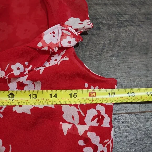 Ann Taylor Loft Silk Ruffle Sleeveless Blouse Red White Pink Beach Summercore - Picture 4 of 11